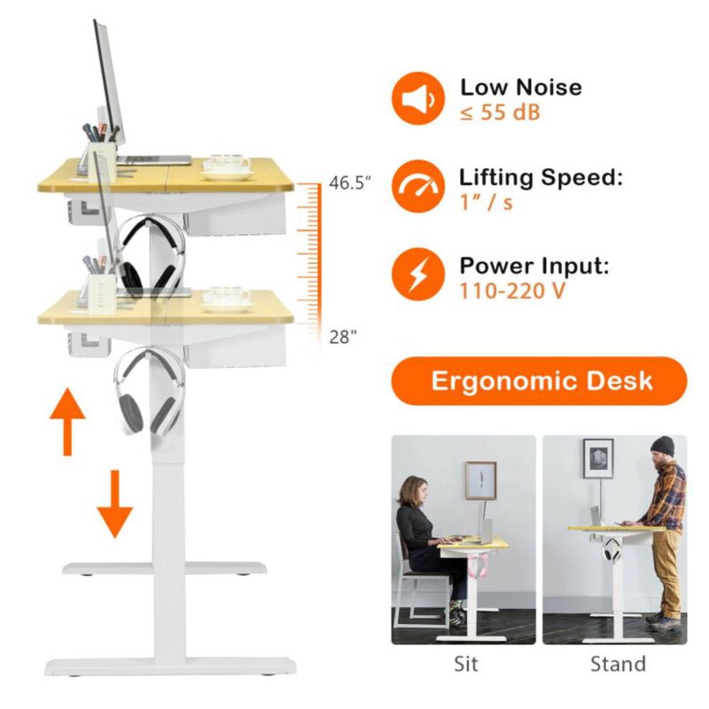Costway 48-Inch Electric Standing Adjustable Desk with Control Panel and USB Port