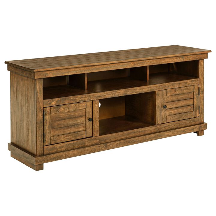 Ayne TV Stand Media Cabinet, 2 Doors and 4 Shelves, Brown Wood 60 Inch - Benzara