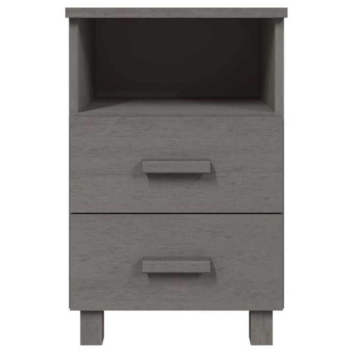 vidaXL HAMAR Bedside Cabinet, Solid Pinewood Side Table, Light Gray - Complete with Two Drawers and Open Shelf for Ample Storage