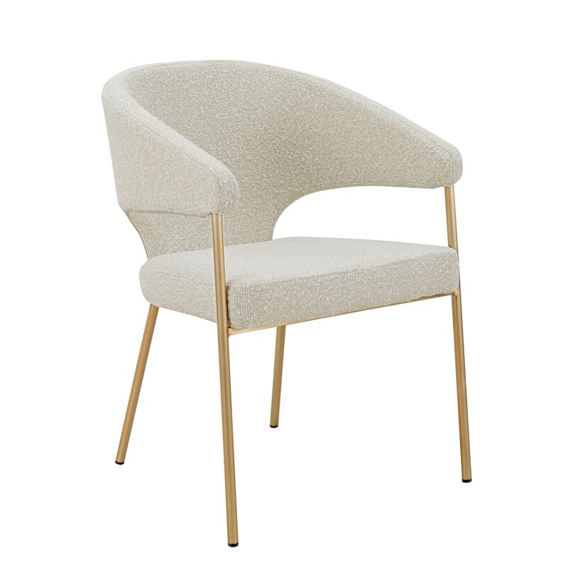 Cid Kasa 23 Inch Dining Chair, Light Gray Polyester, Brass Stainless Steel - Benzara