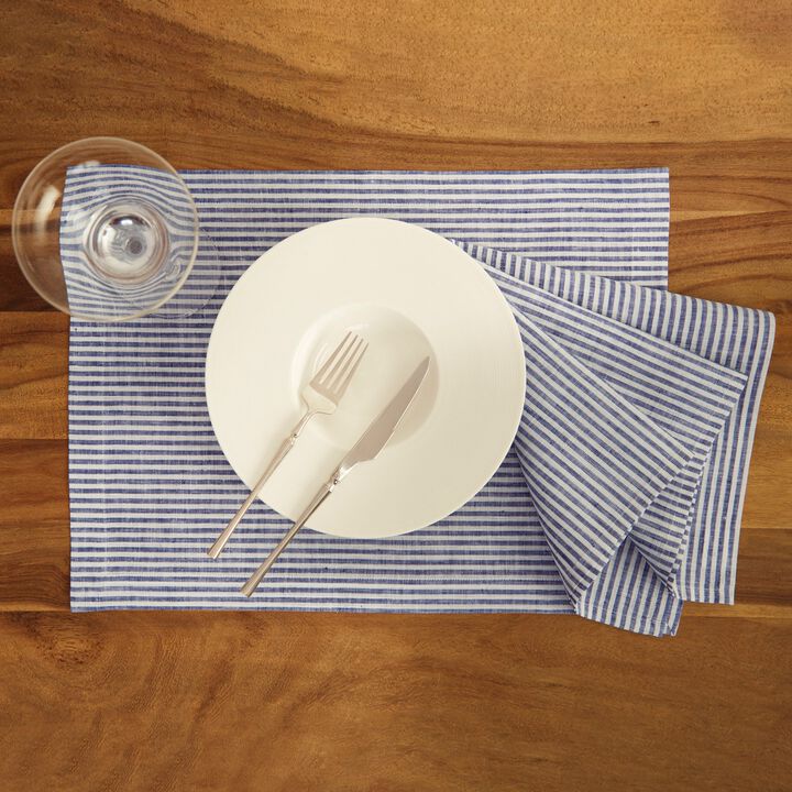 Solino Home 100% Pure Linen Cloth Napkins 20 x 20 Inch Set of 4 Dinner Napkins | Narrow Stripe