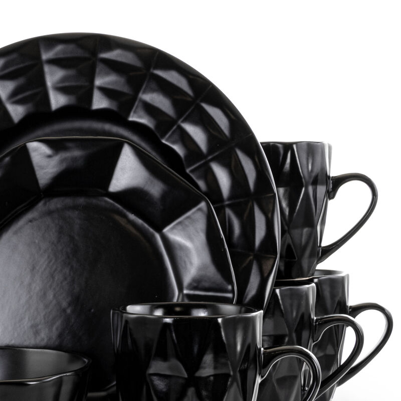 Elama Retro Chic 16-Piece Glazed Dinnerware Set in Black