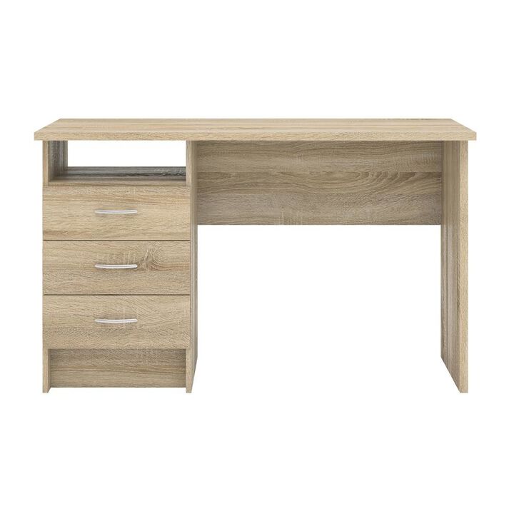 FurniFact Brown Office Desk with Drawers - Compact Desk with File Cabinet Storage