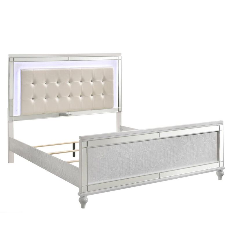 New Classic Furniture Furniture Valentine Solid Wood Queen Size Lighted Bed in White