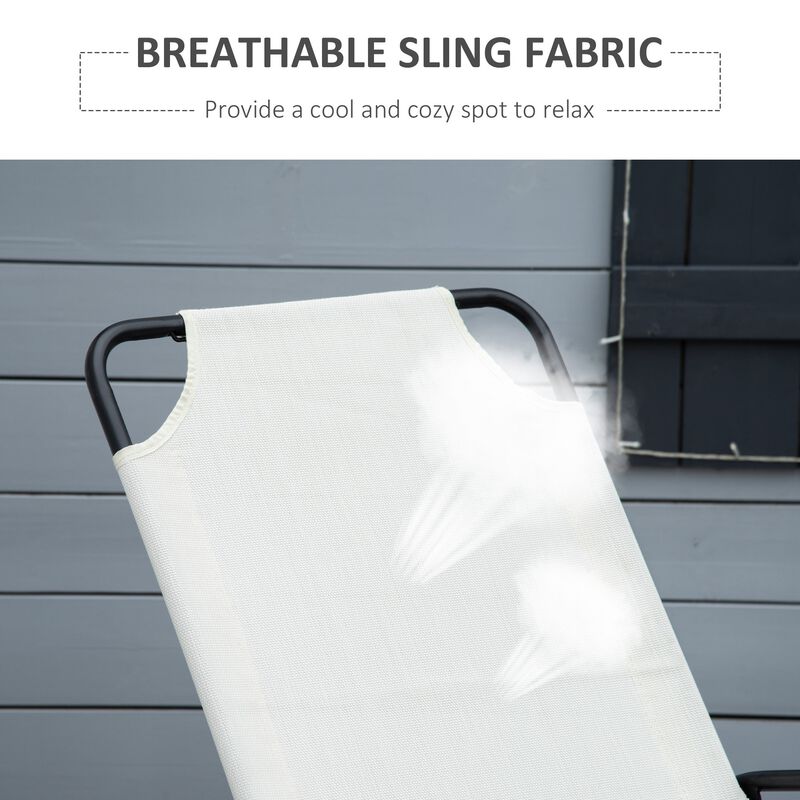 Cream Outdoor Relaxer: White Sling Rocking Chair for Patio