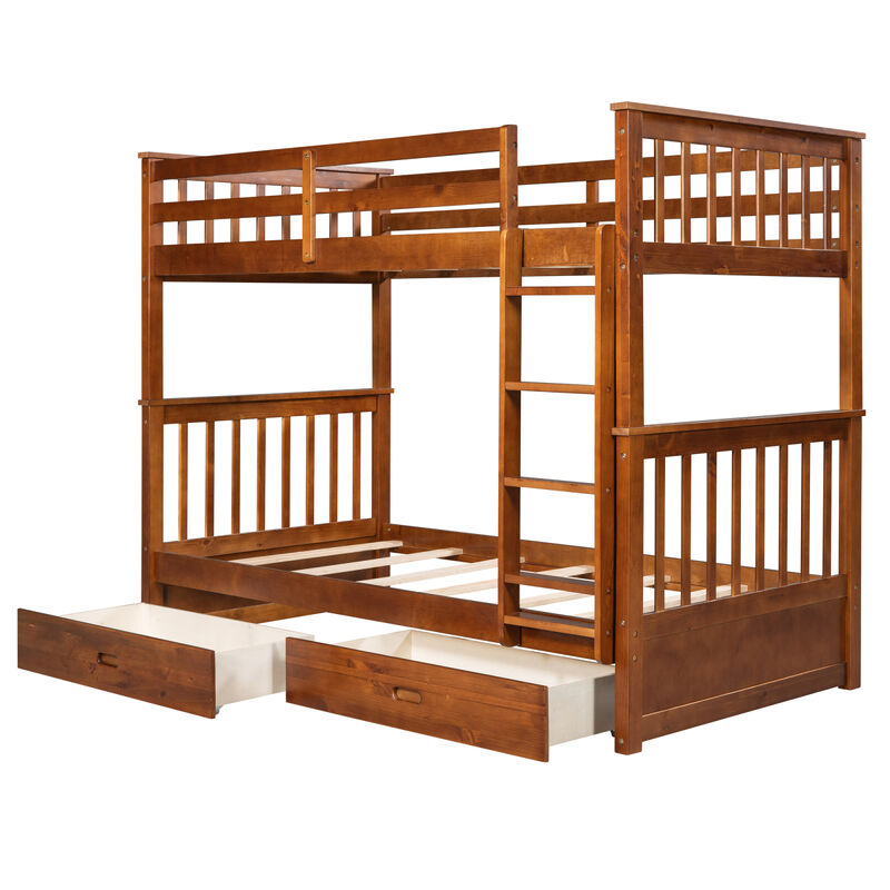 Twin-Over-Twin Bunk Bed With Ladders And Two Storage Drawers