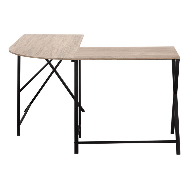 Monarch Specialties I 7197 Computer Desk, Home Office, Corner, 55"L, L Shape, Work, Laptop, Metal, Laminate, Brown, Black, Contemporary, Modern