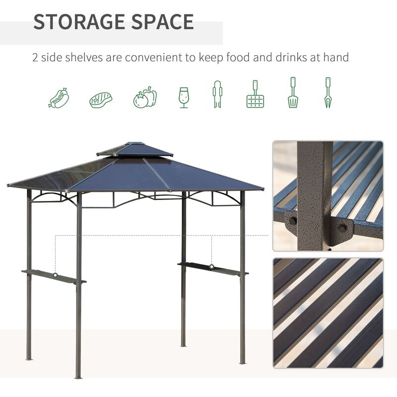 Brown BBQ Shelter: 8'x5' Gazebo with Side Shelves and PC Roof