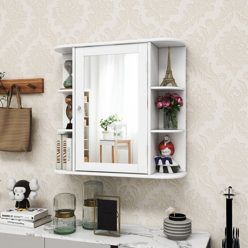 Costway Multipurpose Mount Wall Surface Bathroom Storage Cabinet Mirror Gray