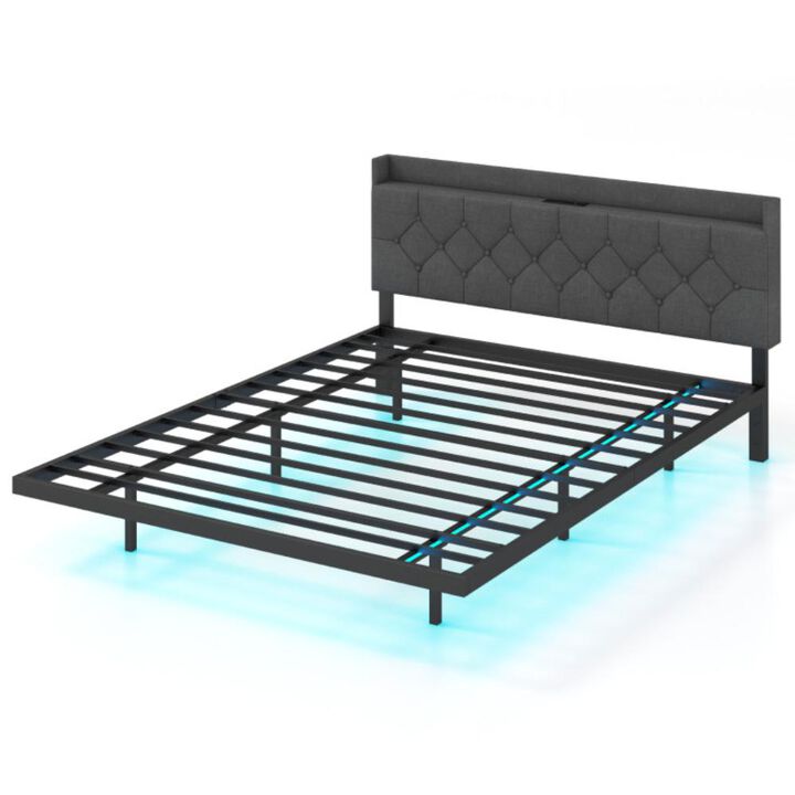 Hivvago Floating Bed Frame with LED and Headboard and Charging Station