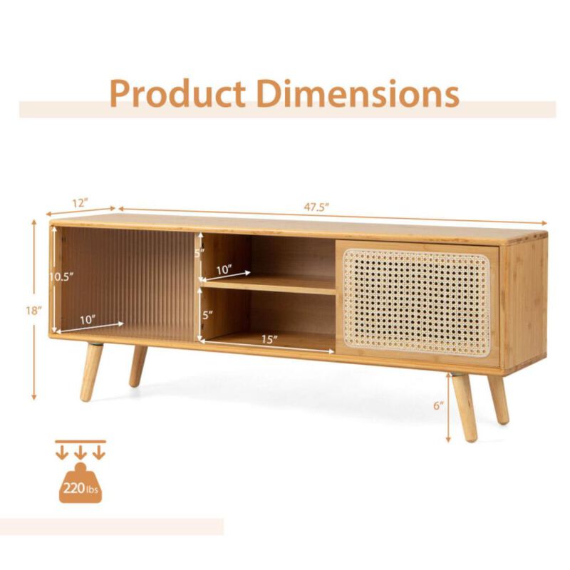 Hivvago Modern TV Stand with Rattan Glass Sliding Doors]