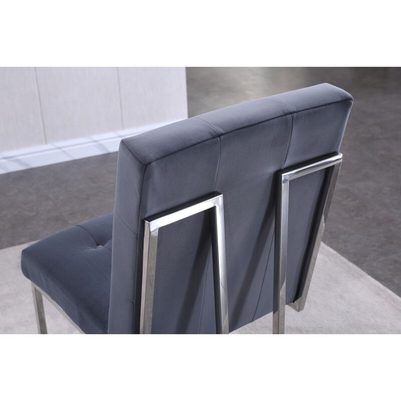 Modern Velvet Dining Chair Set Of 2, Tufted Design And Silver Finish Stainless Base
