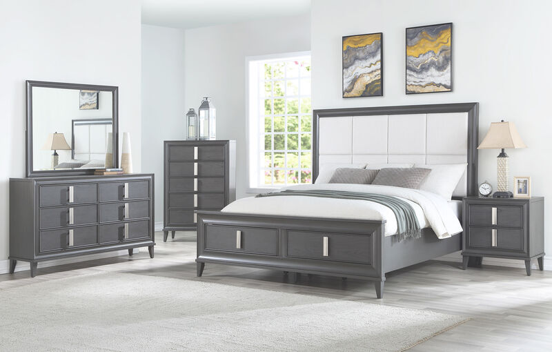 Lorraine Queen Storage Footboard Platform Bed, Dark Grey