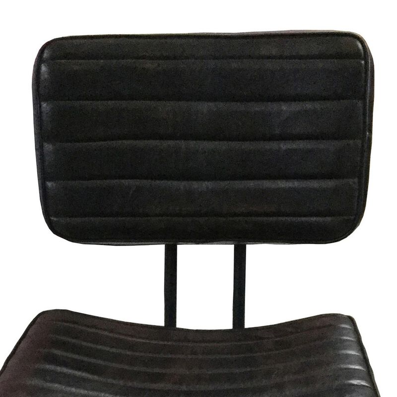 Mia 18 Inch Side Chair, Set of 2, Dyed Espresso Leather, Vertical Tufting - Benzara