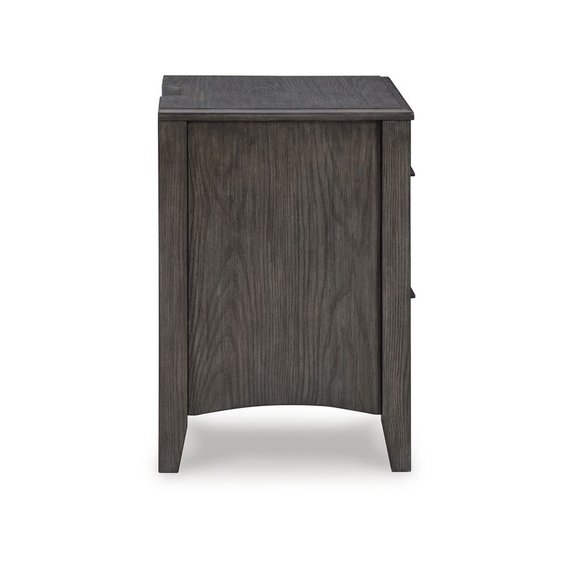 Illian Nightstand, 2 Drawers, Bar Handles, Gray Brown Solid Hardwood - Benzara