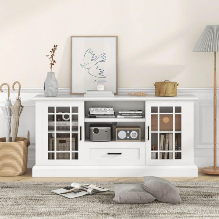 Hivvago TV Stand for TVs up to 70  with Glass Doors Cubbies and Drawer-White