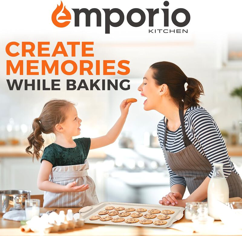 Baking Pan Set - Nonstick Coating, Carbon Steel Bakeware Set with White Silicone Handle, PFOA, PFOS, PTFE Free, Recipe Booklet Included, Oven Safe Tray (Up To 450° F), Set of 6 - White