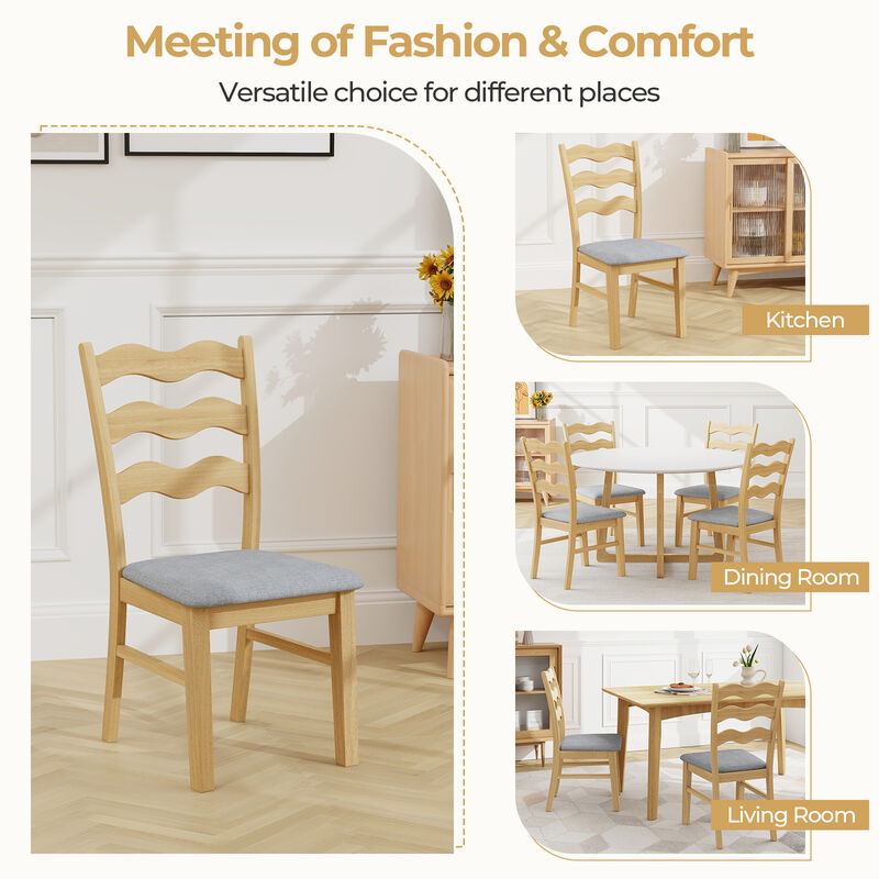 Dining Chair Set of 2 Linen Fabric Upholstered Kitchen Chairs with Padded Seat