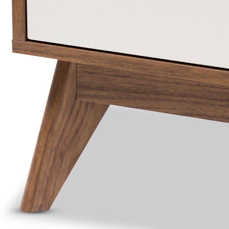 Baxton Studio Calypso Mid Century Modern White And Walnut Wood 2 Drawer Storage Nightstand