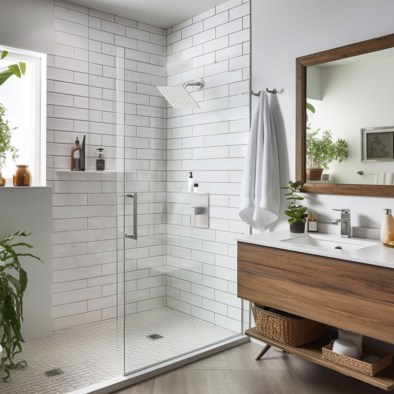 Bathroom Shower System with 8-Inch Rain Shower Head, Storage Shelf & Single Spray Shower Faucet
