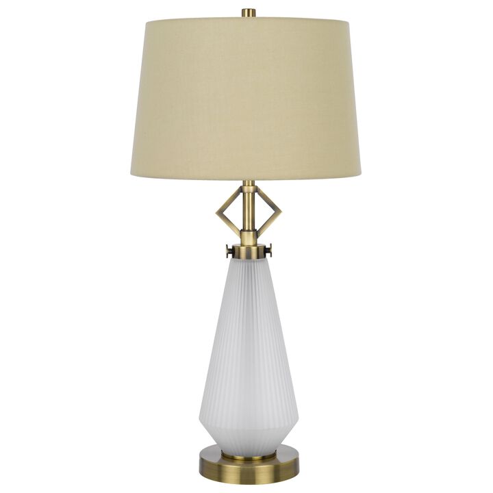 Rizo 32 Inch Table Lamp, Tapered Style Frosted Glass Base, Beige Shade - Benzara