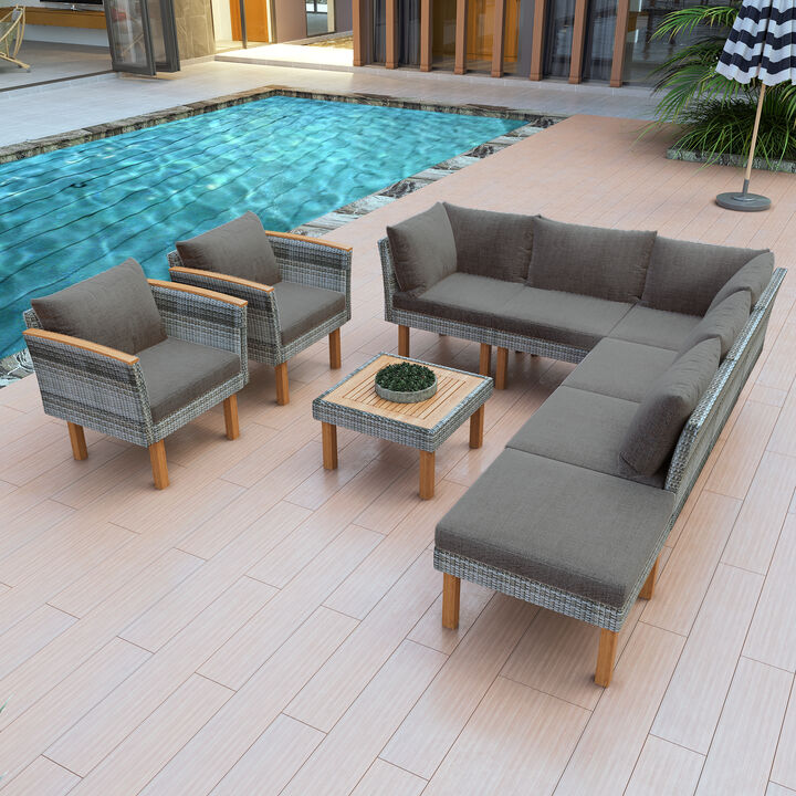 Whisen Patio Rattan Furniture Set, Outdoor Conversation Set with Coffee Table, Washable Cushion