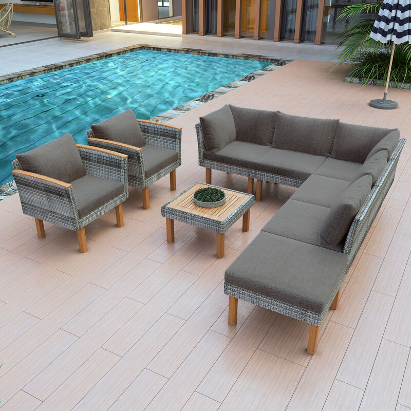 Merax 9-Piece Outdoor Patio Rattan Sofa Table Set