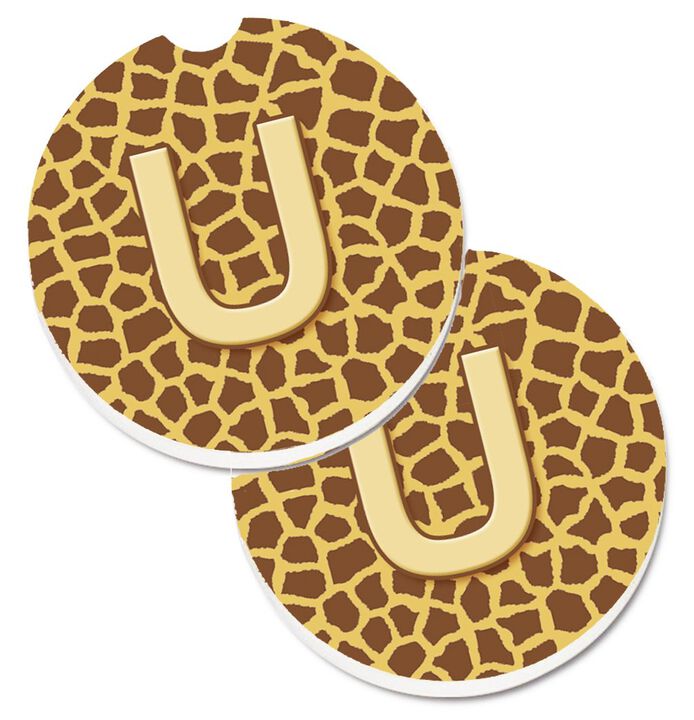 Caroline's Treasures Monogram Initial U Giraffe Set of 2 Cup Holder Car Coasters CJ1025-UCARC, 2.56, Multicolor