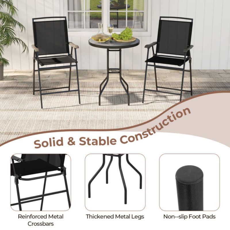 Hivvago 3 Pieces Outdoor Bar Stool Set with DPC Tabletop and Umbrella Hole for Poolside