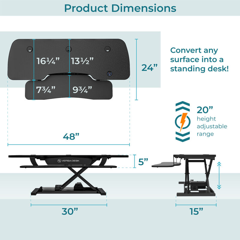 VersaDesk PowerPro® 48"W Electric Adjustable Standing Desk Converter, Black