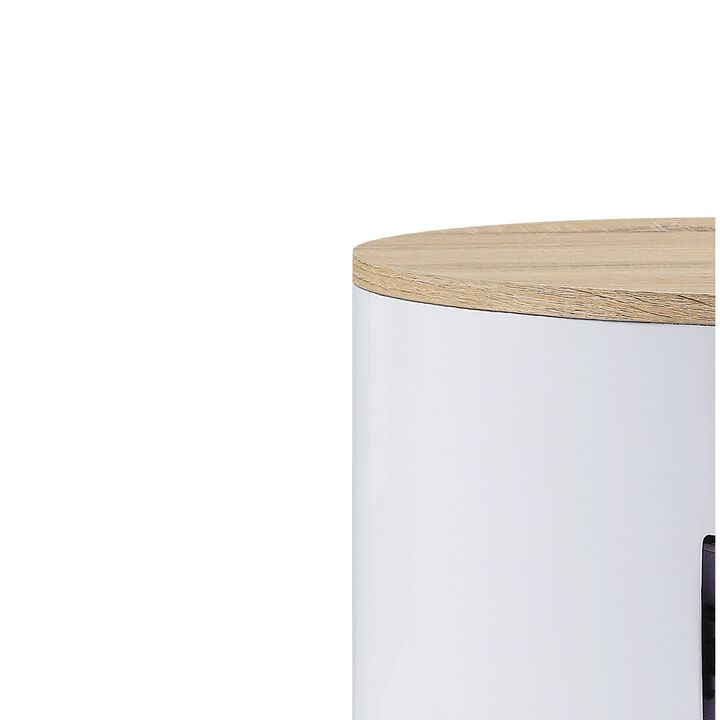 1 Drawer Pyramidal Base Circular Wooden Night Table, White and Brown-Benzara
