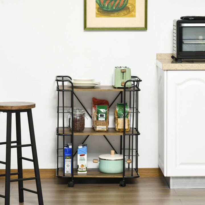 Natural Kitchen Helper: 32" Rolling Utility Cart with 3-Tier Shelf