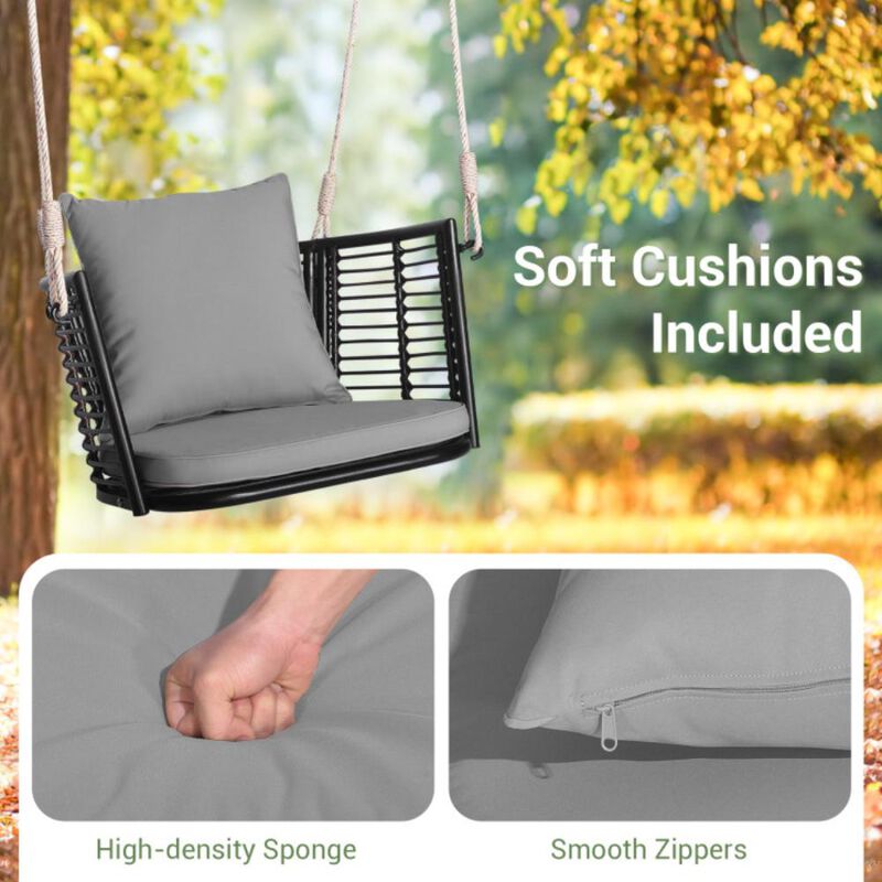 Hivvago Porch Swing Patio Hanging Rattan Chair with Zippered Cushions and Rope