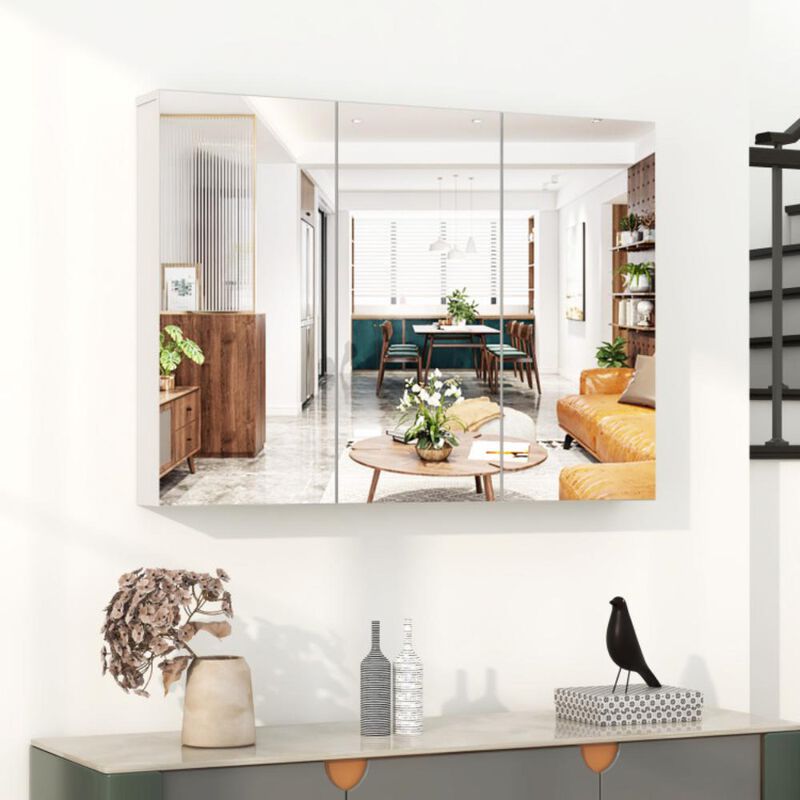 Hivvago Frameless Bathroom Wall Mounted Mirror Cabinet with 3 Doors and Adjustable Shelves