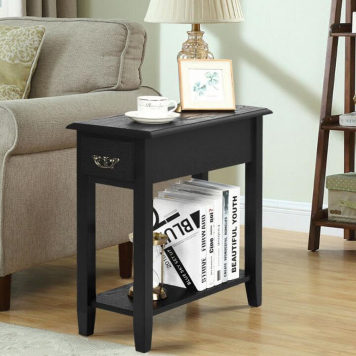 2 Tier End Bedside Sofa Side Table Narrow Nightstand