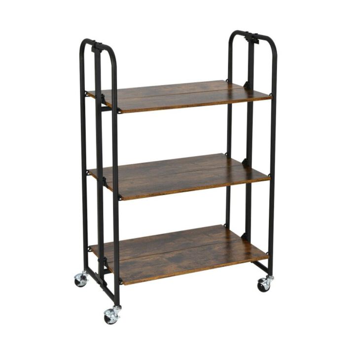 Hivvago Foldable Rolling Cart with Storage Shelves for Kitchen