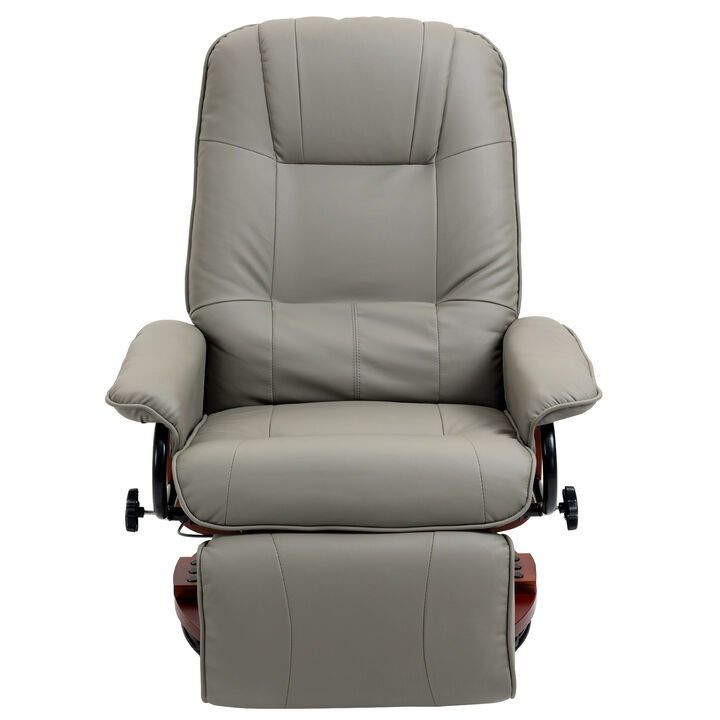 Faux Leather Reclining Lounge Chair Swivel Recliner Sofa Seat w/ Wood Base Brown
