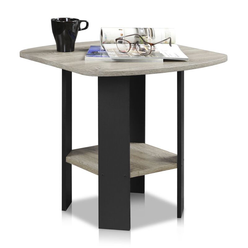 FURINNO Simple Design End Table, 2-Pack, French Oak Grey/Black