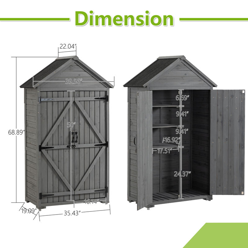 Wooden Outdoor Storage Cabinet with Shelves and Latch