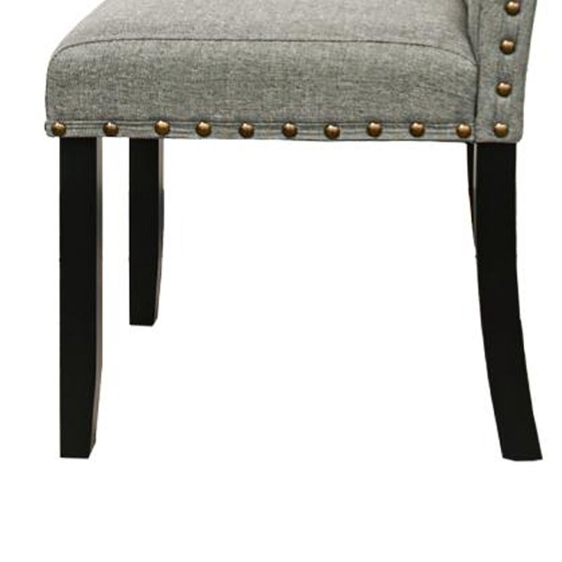 Sie 25 Inch Dining Chair, Nailhead Trim, Padded Gray Upholstery, Black Wood - Benzara