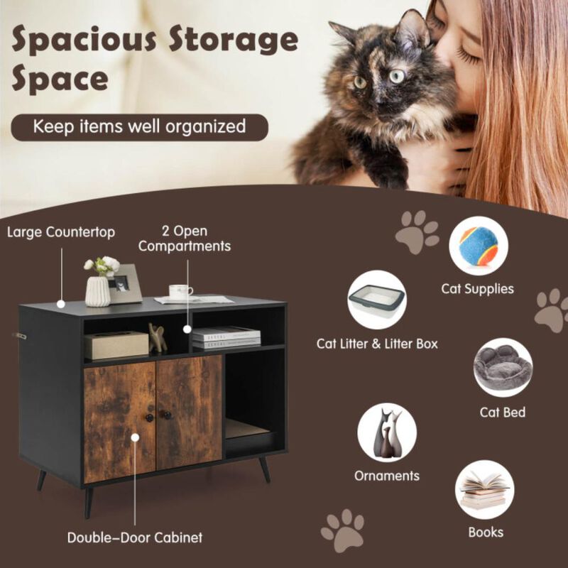Hivvago Cat Litter Box Enclosure with Storage Compartments and Pet Scratcher