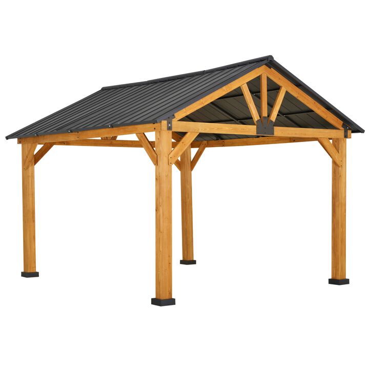 Natural/Black Garden Pavilion: 11'x13' Hardtop Gazebo with Wooden Frame Natural/Black Garden Pavilion: 11'x13' Hardtop Gazebo with Wooden Frame