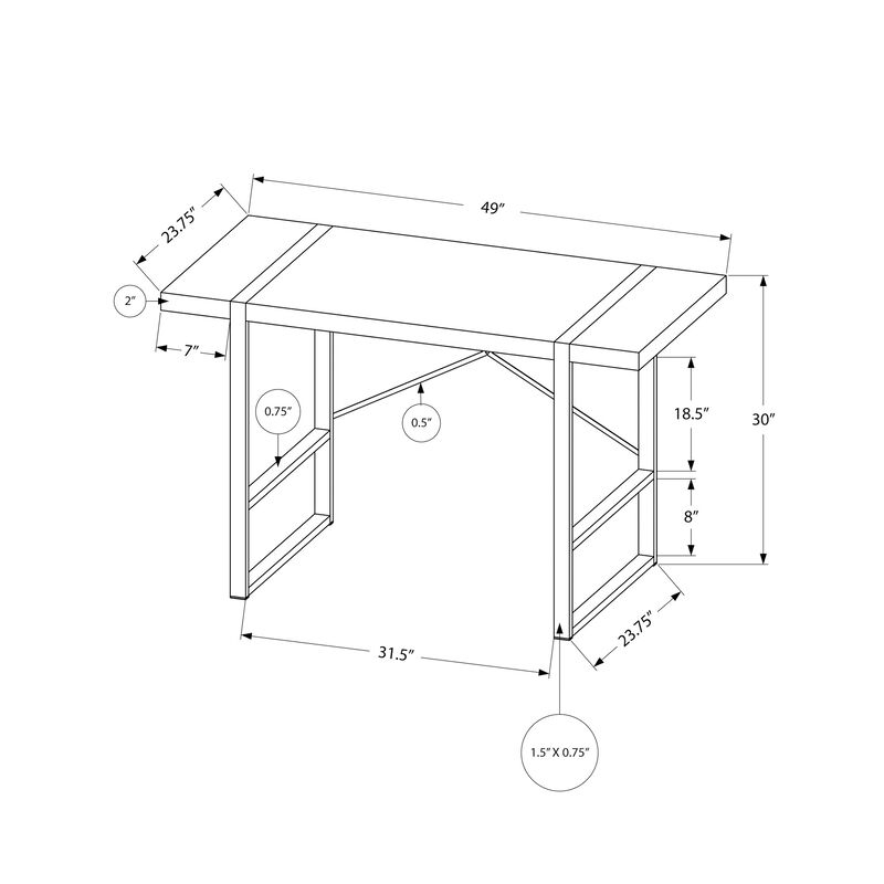 Monarch Specialties I 7658 Computer Desk, Home Office, Laptop, 48"L, Work, Metal, Laminate, Natural, Black, Contemporary, Modern