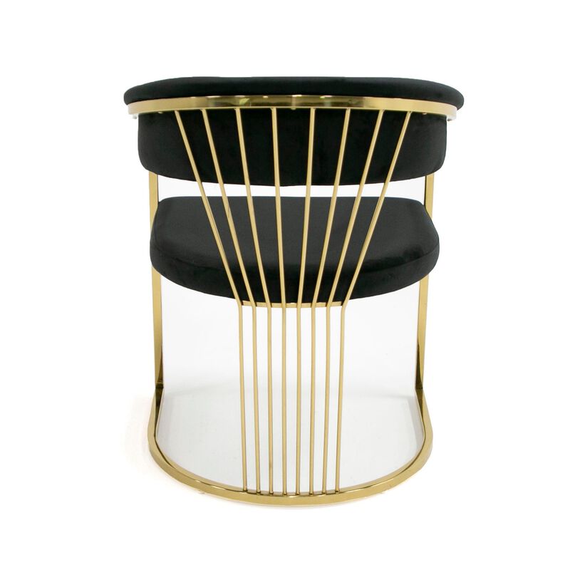 Moha 24 Inch Dining Chair, Round Cantilever Base, Black Velvet, Gold Finish - Benzara