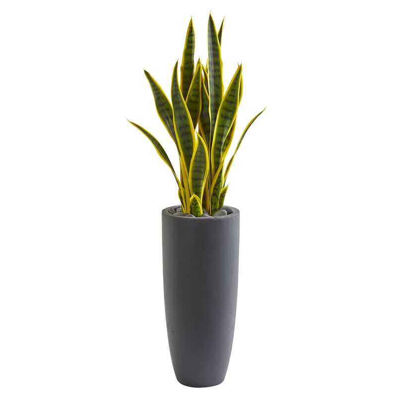Hivvago 3" Sansevieria Artificial Plant in Gray Bullet Planter