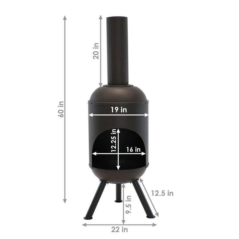 Sunnydaze 5 ft Steel Wood Burning Outdoor Chiminea Fire Pit with Wood Grate