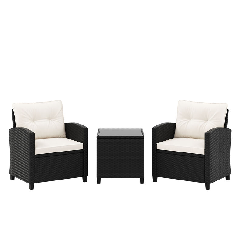 3 Pieces Patio Furniture Set with Tempered Glass Coffee Table