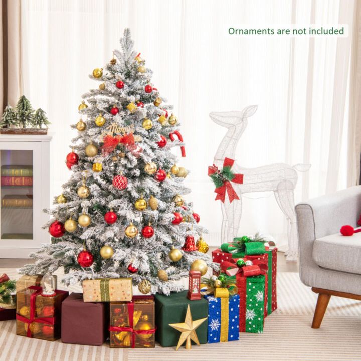 Hivvago 4.5/6/7 Feet Flocked Christmas Tree with Warm White LED Lights