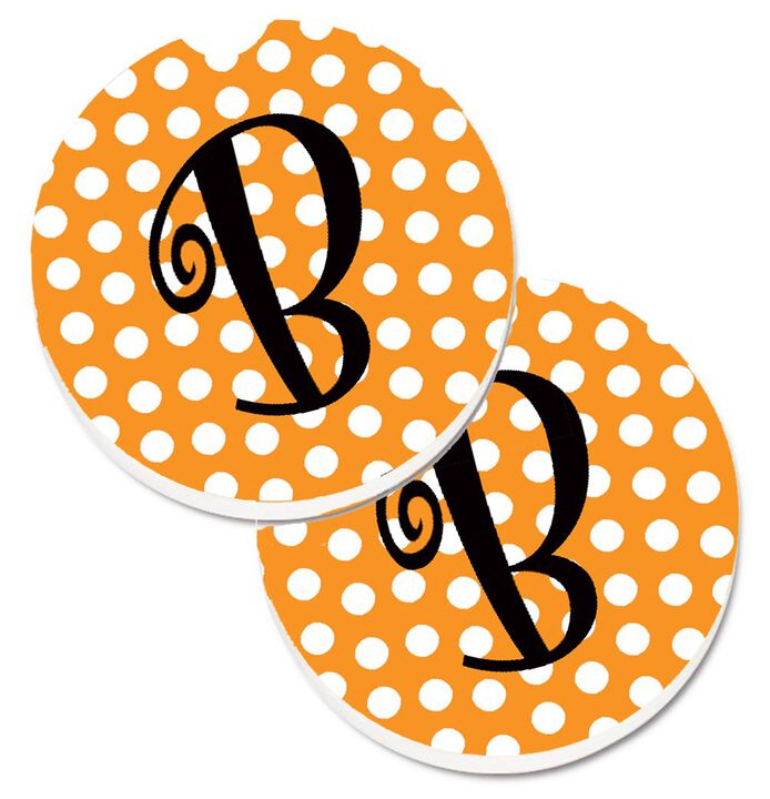 Caroline's Treasures Monogram Initial B Orange Polkadots Set of 2 Cup Holder Car Coasters CJ1033-BCARC, 2.56, Multicolor