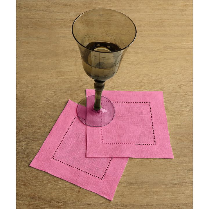 Solino Home 100% Pure Linen Cocktail Napkin 6 x 6 Inch Set of 12 | Classic Hemstitch